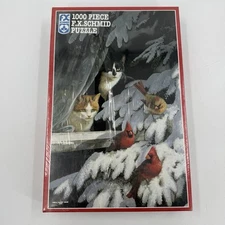 Vintage Sealed FX Schmid 1000 Piece Puzzle Bird Watchers Cats Red Cardinals B7