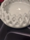 Westmoreland Glass Milk Glass Rose Bowl Pierced Lace Doric Edge VTG Scalloped