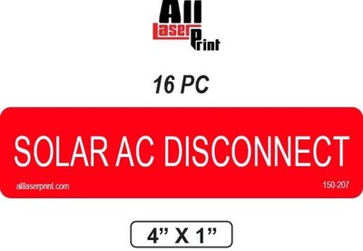 Photovoltaic Labels for PV Solar System_Solar AC Disconnect_4'' x 4'' x1'', Red 