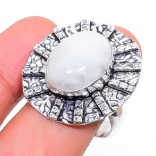 Rainbow Moonstone 925 Sterling Silver Gemstone Handmade Jewelry Ring 9" NS 20013