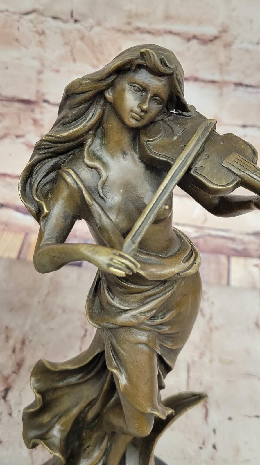 Original Art Deco Violinist Bronze Sculpture - Elegant Female Musician Artwork