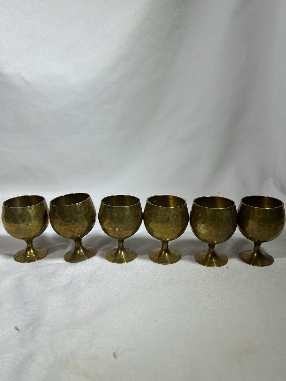 Vintage Brass Cordial Shot Glasses Goblets Cups Stems  2.5" tall Set Of 6 MCM