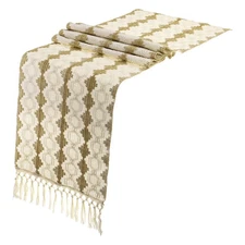 Table Runner with Tassel, 12"x108" Cotton Linen Table Decoration, Yellow Lantern