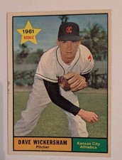 1961 Dave Wickersham Topps Rookie Card # 381. rookie card picture