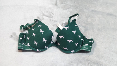 Victoria s Secret PINK 34B Green Dog Print Wear Everywhere Push Up Bra NWT