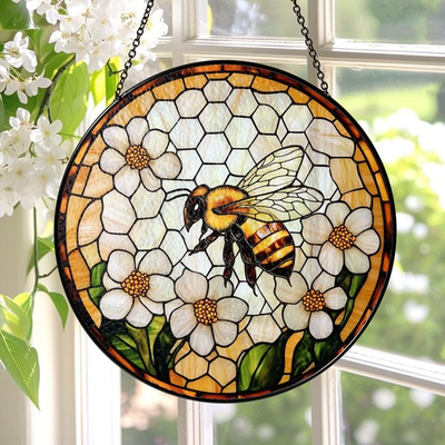 #ad Bee Wildflowers Glass SuncatcherHoney Bee SuncatcherHoneybee Gift for Garden $16.79