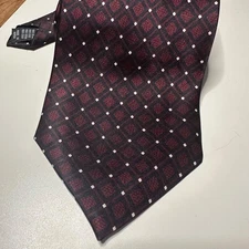 Bergamo New York X-Long 100% Silk Tie Burgundy Geometric Diamond Pattern Mens