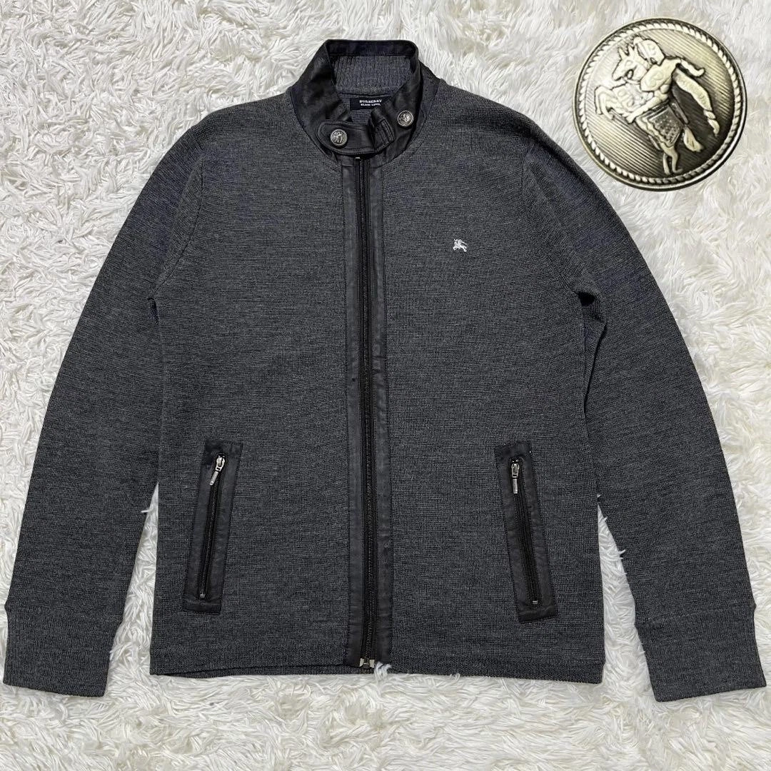 Giacca maglia Burberry Black Label full zip taglia L misto lana ecopelle Giappone