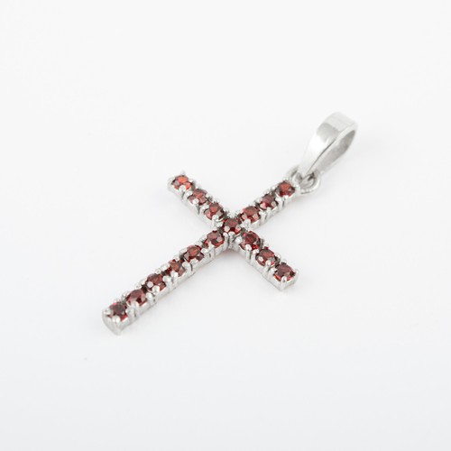 925 Sterling Silver Garnet Cross Pendant Necklace for Girl brings wisdom - 第 2/5 張圖片