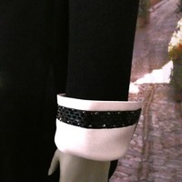 St. John Evening Black Skirt Suit Sz 8 Pink Silk Collar &Cuffs Black Satin Skirt 11