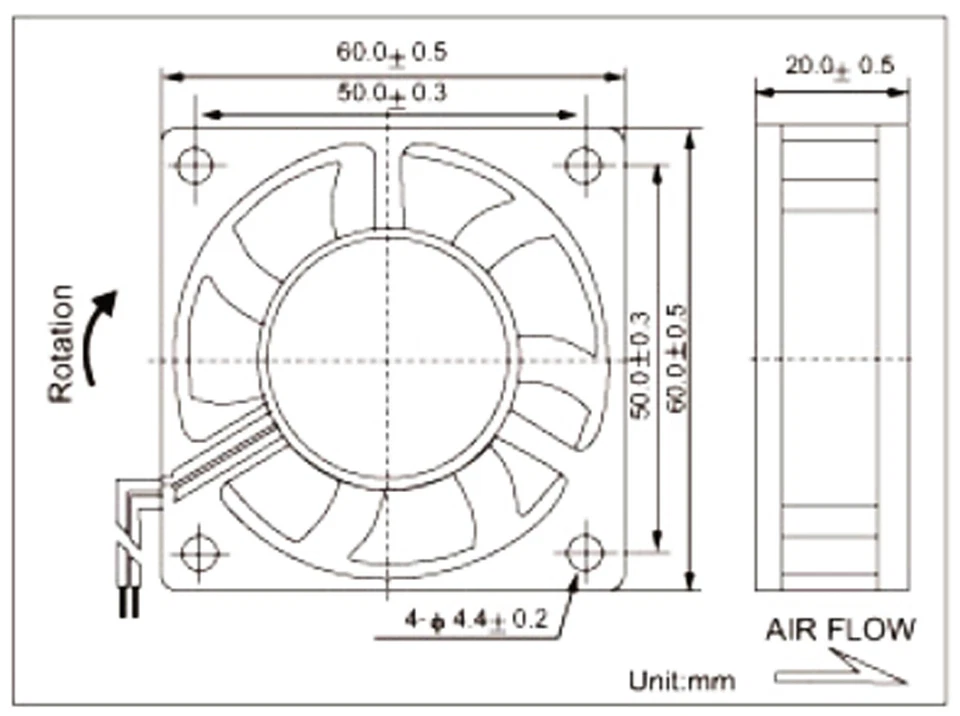 1pc Brushless DC Cooling Fan 60x60x20mm 6020 7 blades 5V 0.20A 2pin Connector - Image 2 of 2