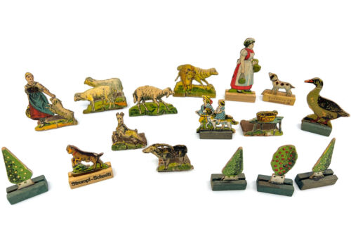 Antique Diecut Toy Farm Standee Lot 16 Paper and Comp 1920s Ad Promo Germany - Picture 1 of 12