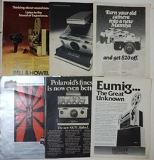 Camera Print Ads ( Lot Of 6) Polaroid Canon Bell & Howell Eumig Mamiya