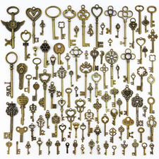 Vintage Skeleton Keys, Wholesale Bulk Lots Mixed Set of 100 Antique Bronze Brass