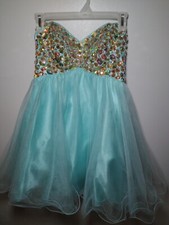 ALYCE Paris Strapless Crystal Gemstone Homecoming Cocktail Party Dress Aqua