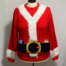 Ugly Christmas Sweater Santa Suit 6 Pack Drink Beer Holster Holder Men Women M
