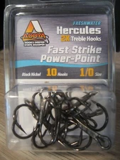 10 Addya 2X Hercules Treble Hooks A402--BN Black Sz 1/0 Fast Strike Power-Point