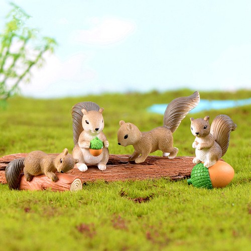 4Pcs Cute Mini Squirrel Animal Miniature Figurines Fairy Garden Ornaments Decor - Picture 2 of 10