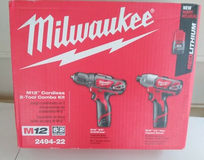 Milwaukee M12 Cordless Li-Ion 2 Tool 3/8'' Drill & 1/4'' Hex Combo Kit 2494-22 New
