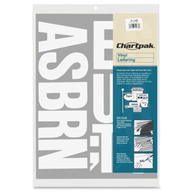 Chartpak 4-inch White Stick-on Vinyl Letters  (01180), 1 PACK