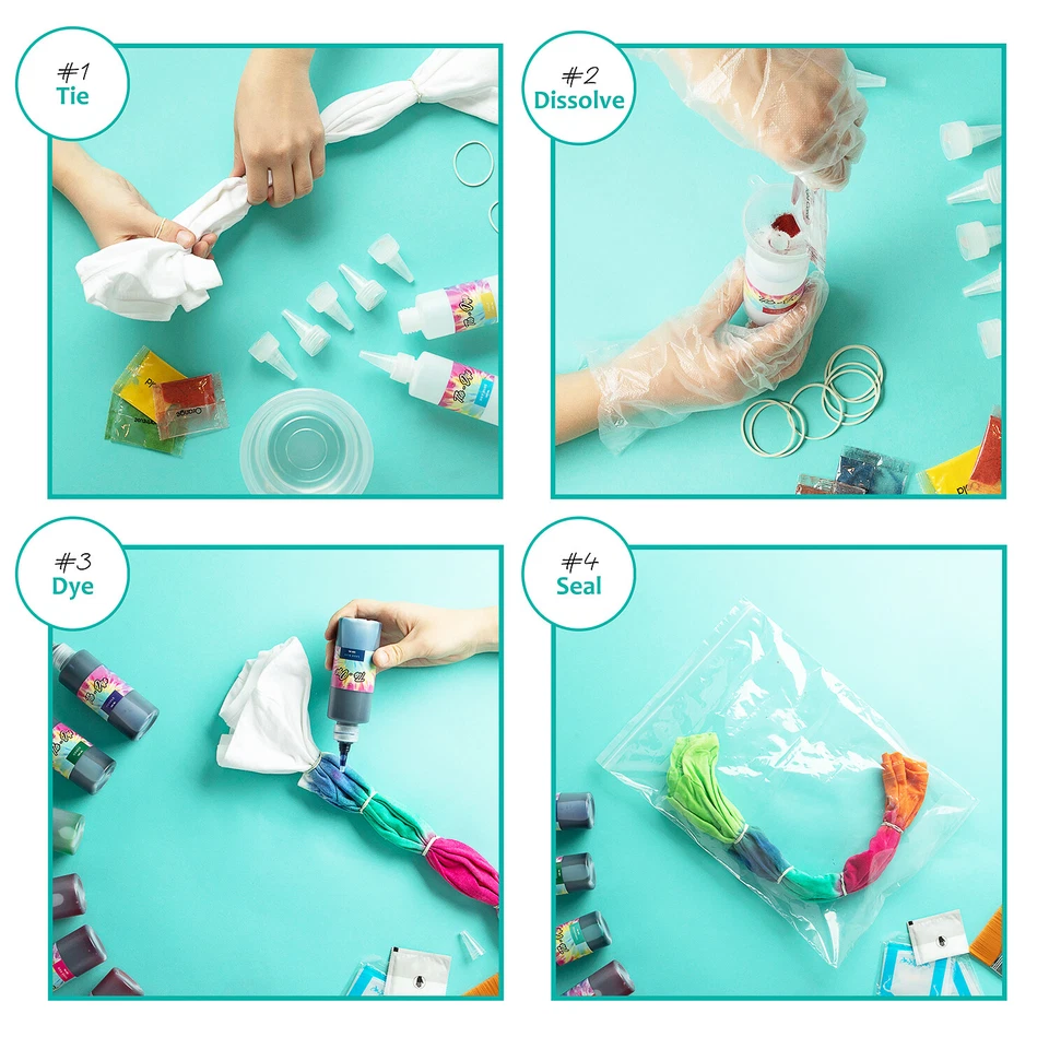 Tie Dye Kit for Kids and Adults 18 Colors Funnel Guide Book Rubber Bands 197 PC - Image 4 of 4