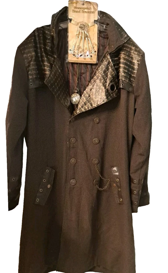 Lote Halloween Steampunk Trench Jacket Pulsera de Mano Stop Watch Disfraz Adulto XL Foto 4 de 4