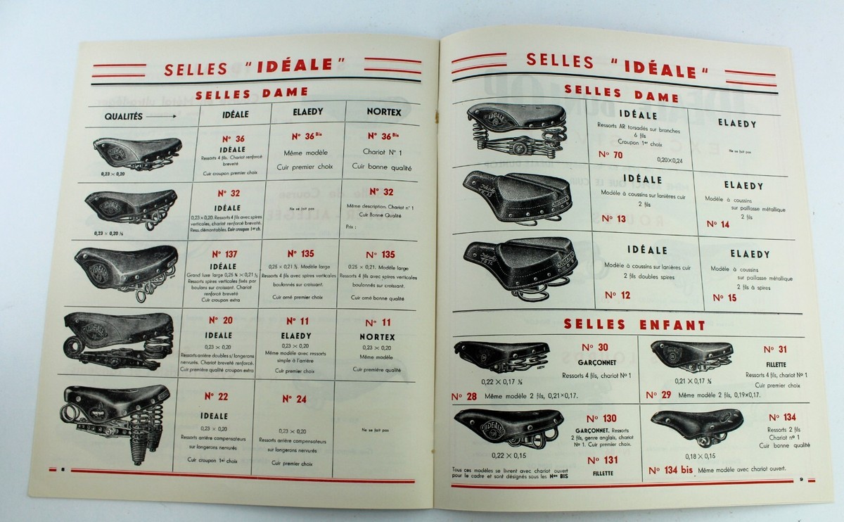 Catalogue Ancien Selle Velo IDEALE 1930's Cyclotourisme Randonneur
