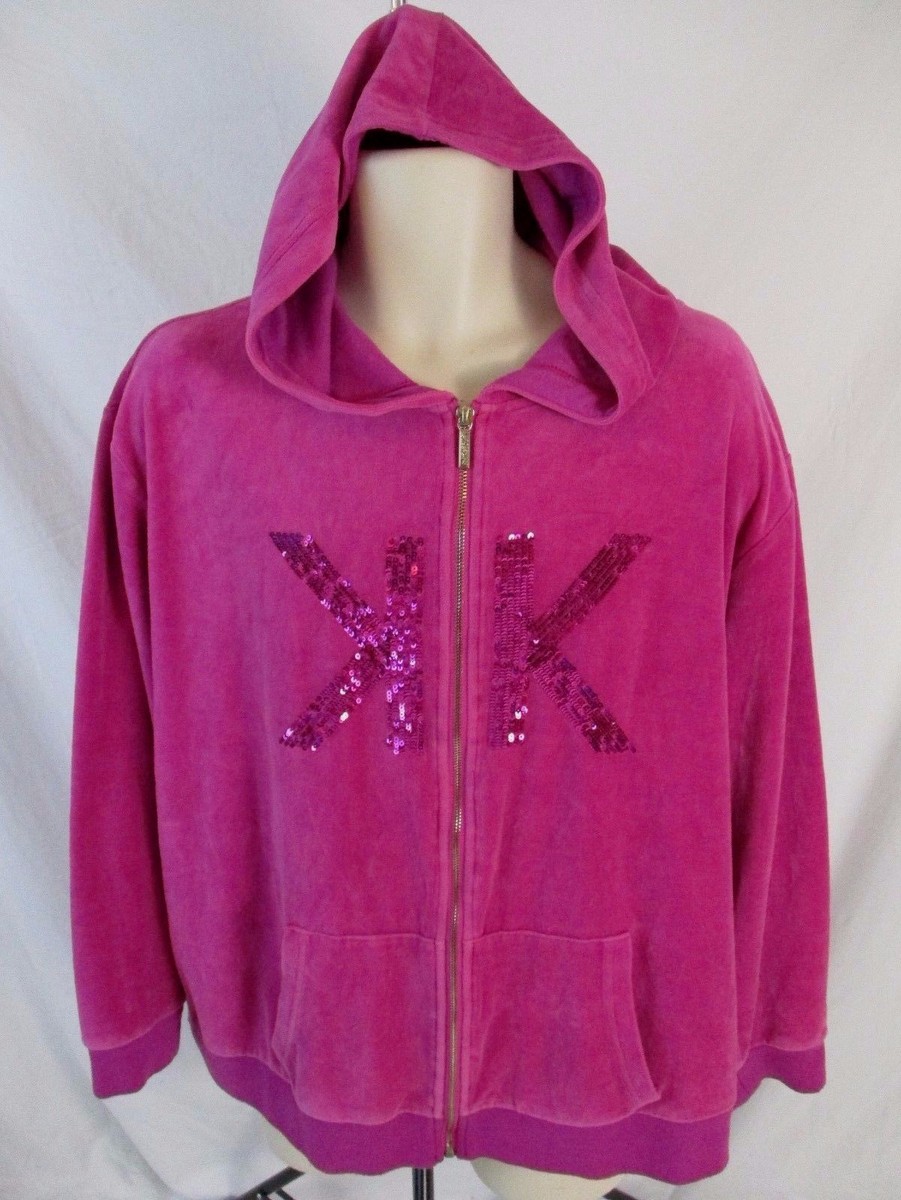 Kardashian Kurves KK Womens 24W Pink Velour Embellished Zip Hooded