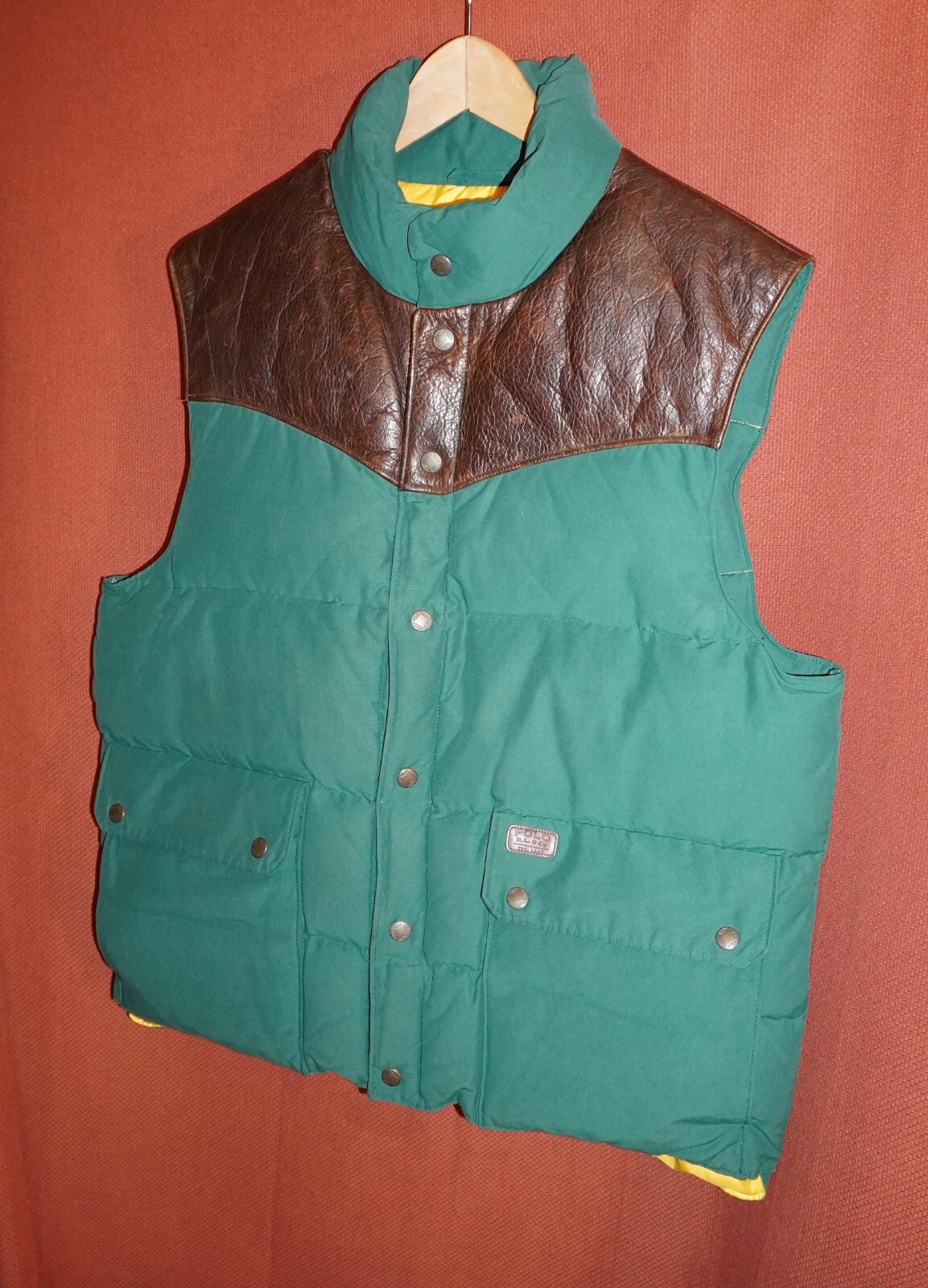 VTG RARE Men’s Polo Ralph Lauren Western V puffer Leather Yoke Vest