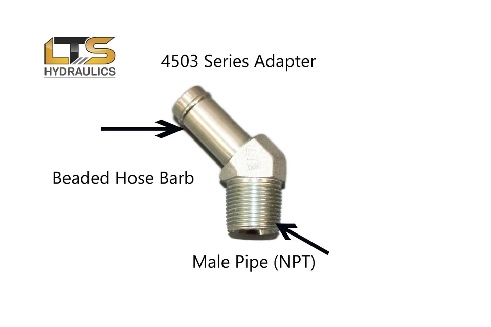 1/4" Beaded Hose Barb x 1/4" Male Pipe NPT 45° Steel Adapter 4503-04-04 - Image 4 of 4