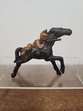 ANTIQUE GREY IRON NATIVE AMERICAN MOUNTED ON HORSE WITH RIFLE