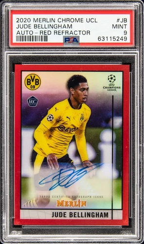 2020 Topps Merlin Chrome UEFA Jude Bellingham Rookie RC Auto Red/10 PSA 9