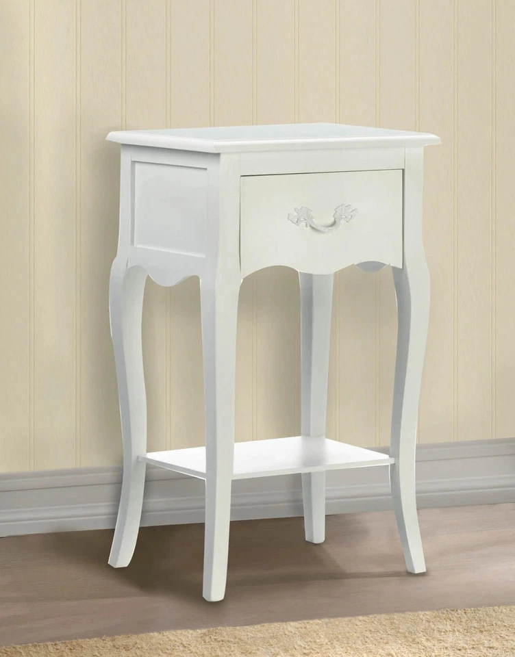 White Accent Side End Table Pull Out Drawer Lower Open Shelf Furniture New 25" H - Image 4 of 4