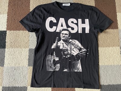 JOHNNY CASH Short Sleeved BLACK T-SHIRT Adult (Small S) TOPMAN Middle Finger