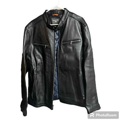 Dockers Black Genuine Leather Racer Biker Jacket Mens Size 2xL Xxl