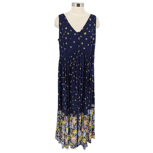 Torrid Maxi Challis Dress Navy Blue Floral Sleeveless Button Front Womens 2 2X