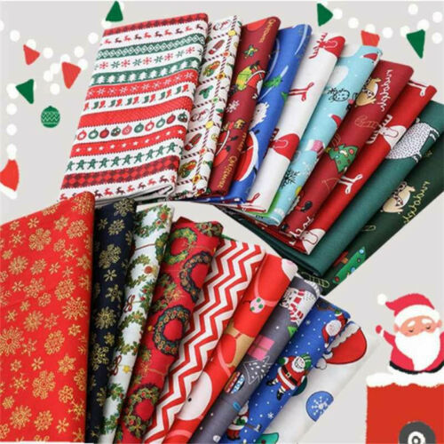 Christmas Fabric Fat Quarter Bundle 100% Cotton Red Green Festive Scandi Craft - Afbeelding 1 van 16