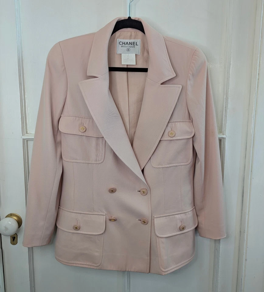 Chanel Vintage Pink Wool Double Breasted Jacket 97P Spring 1997 FR40 S M 6 8 - Image 2 of 4