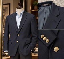 Jos A Bank Signature Blazer 46L Navy Blue 100 Wool Traditional Fit Gold Buttons