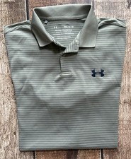 UNDER ARMOUR THE PERFORMANCE POLO SHIRT GREEN STRIPED MENS MEDIUM EXCELLENT