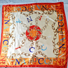 Vintge NINA RICCI Silk Satin Ivory Orange Scarf 35in Rings Chains-Ships from USA