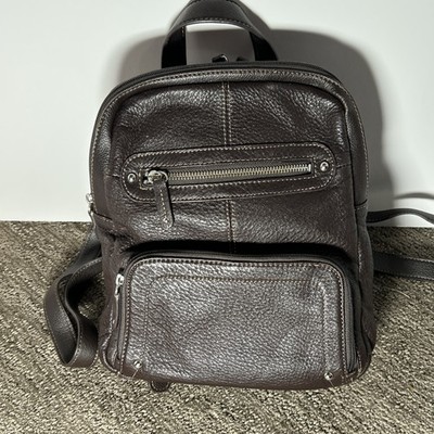 Wilson's Dark Brown Leather Small Shoulder Backpack Purse Bag 8 Zippers All Work