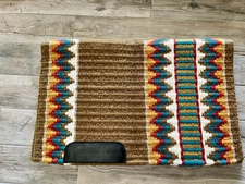 Wool saddle blanket with leathers
