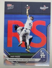 2025 MLB TOPPS NOW #923 Andy Pages World Series Game 7 Catch over Kike Dodgers