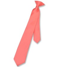 Vesuvio Napoli Boys CLIP-ON NeckTie Solid CORAL PINK Color Youth Neck Tie