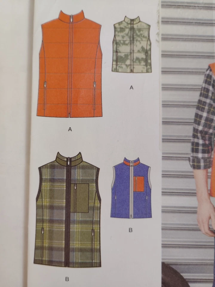 Vest Mens S-XL Boys S-L Simplicity 1329 Sewing Pattern Fleece Denim Sweatshirt - Image 3 of 4