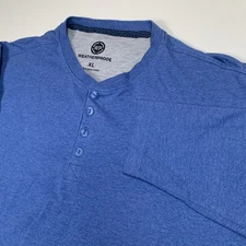 Weatherproof Long Sleeve Henley T-Shirt Men's XL Heathered Blue 4-Button Stretch