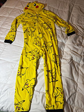 Pokemon Pikachu Kids One Piece Pajamas one-piece Hooded Costume Yellow L 12/14