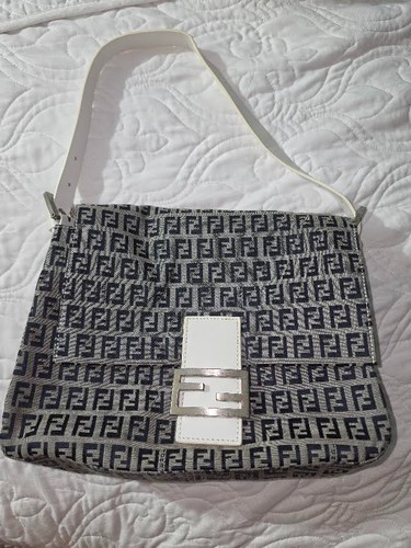 Fendi Mamma Baguette Zucchino FF Canvas White Leather 8BR001 029 Dust Bag