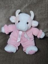 Russ Berrie Kiddy Kuddlers Pink And White Cow Rattle Plush 13"